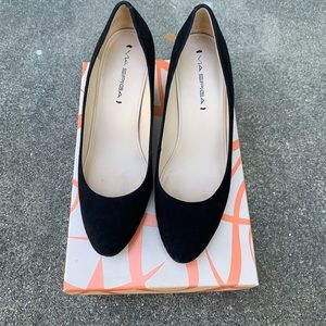 Via Spiga black suede wedges